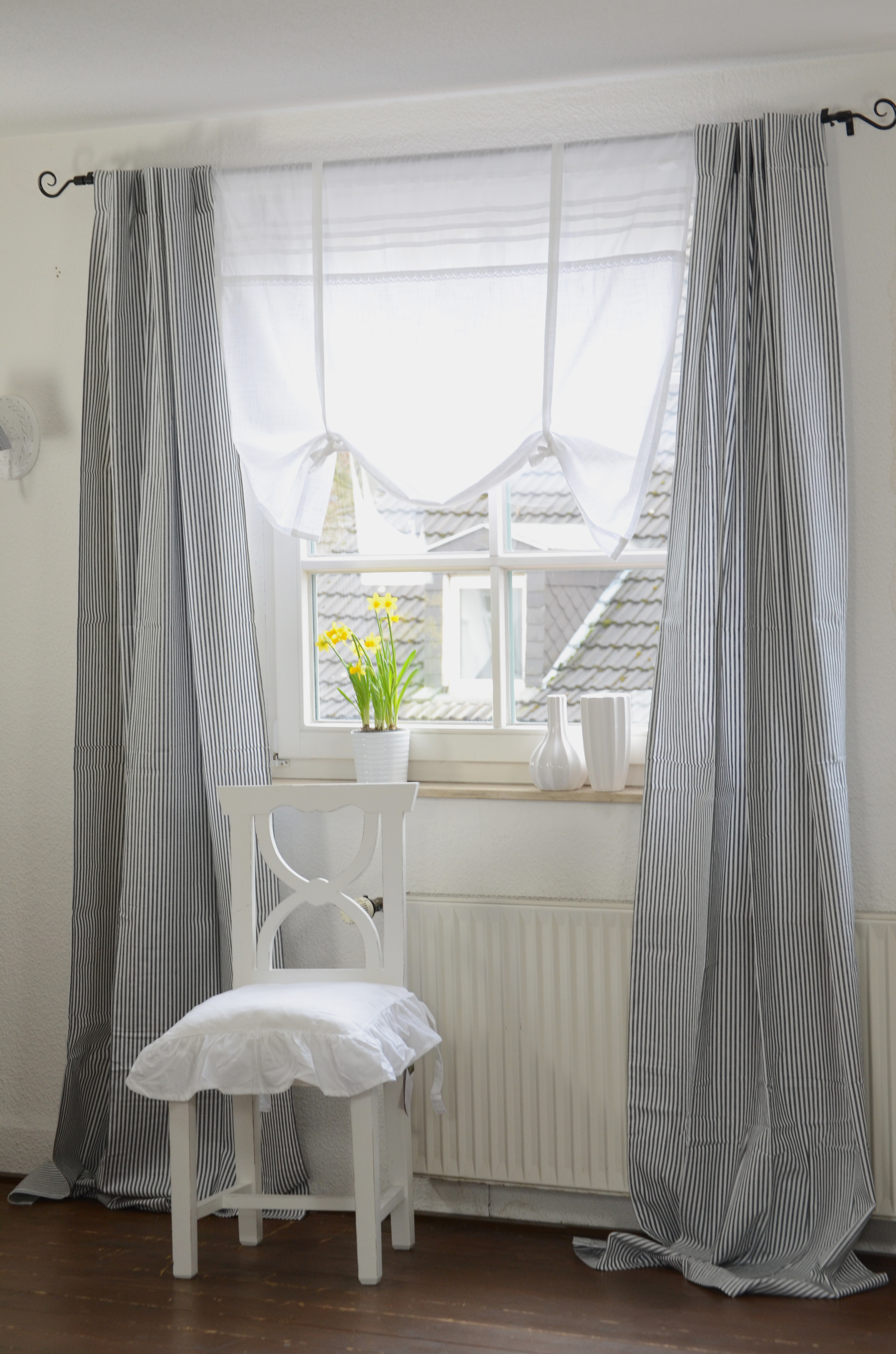 Gardine Vorhang Set 100x250 cm 2 Stück Curtain Shabby Landhaus Franske Grau  Weiß | eBay