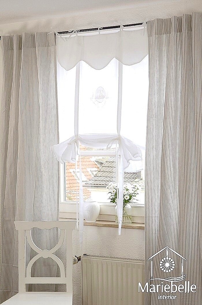 Vorhang Gardine Maritim Set Shabby Landhaus Streifen Beach