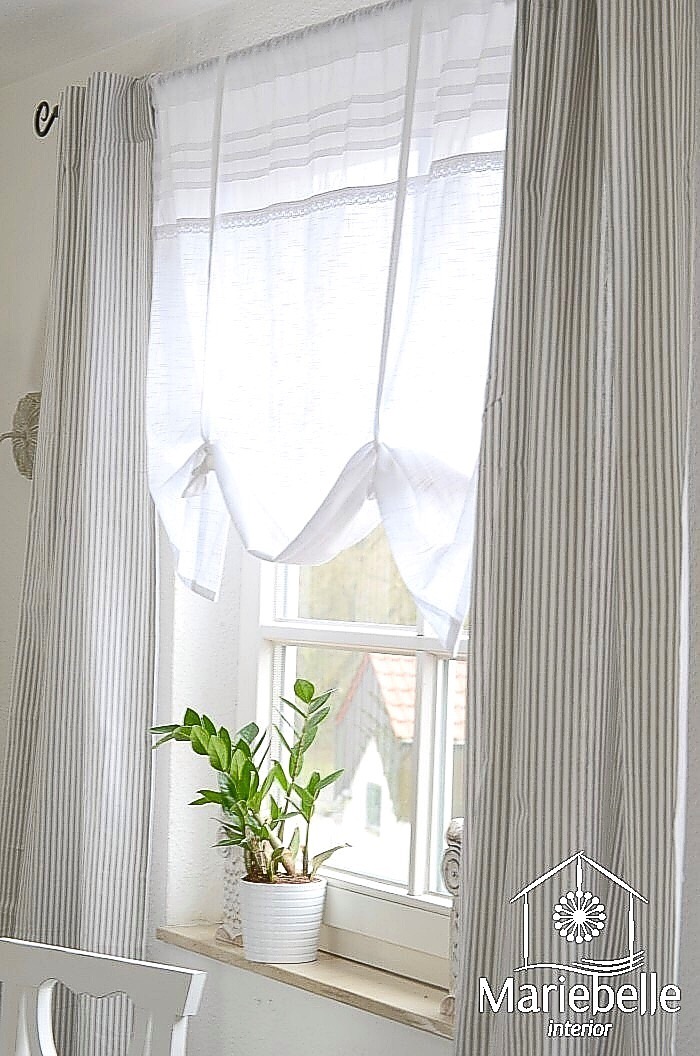 Vorhang Gardine Maritim Set Shabby Landhaus Streifen Beach